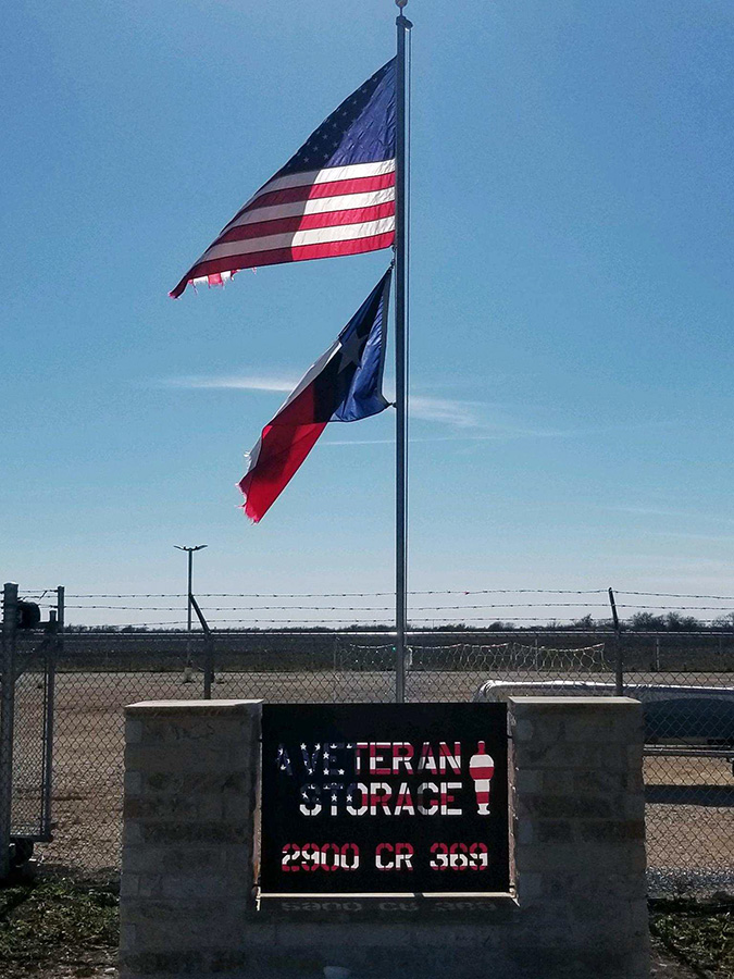 A Veteran Storage official business sign